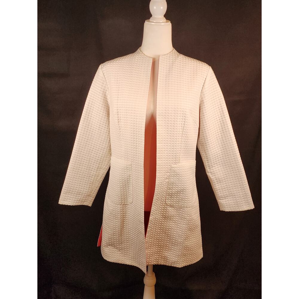 Grace Chuang New York Textured cotton blend collarless open front jacket